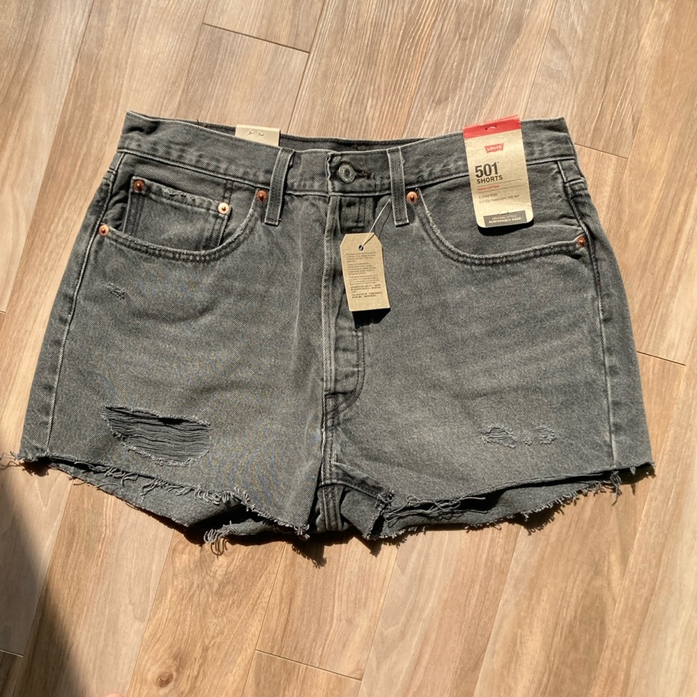 Levi’s 501 jean short distressed high rise 501 jean cotton cutoff denim short 32 - Picture 11 of 17
